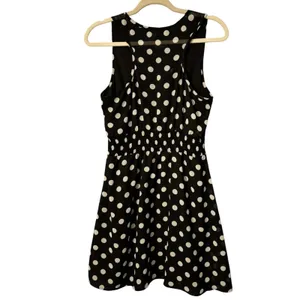 Paper Dolls Rockabilly Black White Polka Dot Smocked Waist‎ Racerback Dress, Sz L thumbnail 2