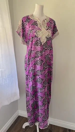 Magenta Leopard Print Embroidered Lightweight Maxi Dress Purple Size XL thumbnail 5