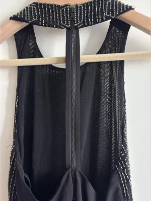 Alice + Olivia Black Beaded Mesh T-Back Tank Top Blouse Size Small thumbnail 8