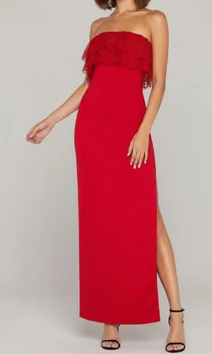 LOVERS + FRIENDS Sylvia Strapless Satin Gown, Flame Scarlet, Medium thumbnail 1