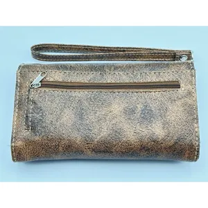 Faux Leather Trifold Brown Wallet Christian Organizer Clutch Matthew 19:26 Cross thumbnail 2