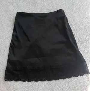 Princess Polly Black Satin Mini Skirt with Lace Trim thumbnail 1