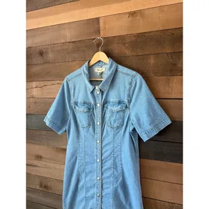 Madewell Denim Shirt Dress Snap Front Stretch Jean Dress Size 14 thumbnail 4