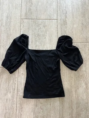 Reformation Puff Sleeve Top Black Square Neck Ribbed Size XS Excellent Condition thumbnail 4
