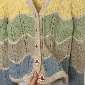 Loveshackfancy Deena Alpaca Wool Rainbow Pastel Zig Zag Cardigan Womens Small thumbnail 5