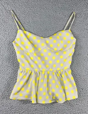 Zara Polka Dot Peplum Top Women S‎ Yellow Grey Sweetheart Bustier Cami Retro Pinup thumbnail 1