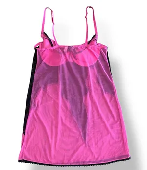 Frederick’s of Hollywood Vintage Pink Black Lace Sheer Camisole Tank Top Size XL thumbnail 4