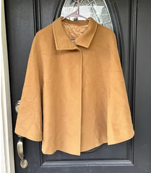 Miriam Joy Vintage Camel Italian Lambswool Angora Cape Coat Tan Women M thumbnail 1