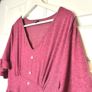 Allegra K V Neck Button Front Ruffle‎ Sleeve Midi Dress Fuchsia XL thumbnail 5