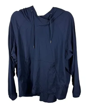 Athleta Teton Anorak Windbreaker Hoodie XL Navy Blue Grid Texture Lightweight thumbnail 1
