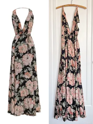 Reformation • Arianna Dress maxi wrap gown De Marie dark floral thumbnail 2