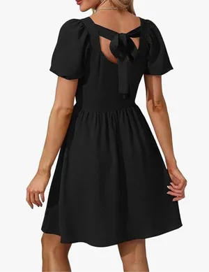 NEW Puff Sleeve Square Neck Tie in Back Dress with Zipper 2X thumbnail 2