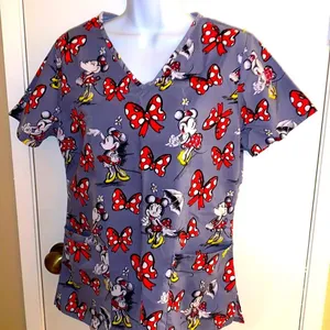 -Disney mini mouse design scrubs size XS grey top thumbnail 1