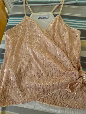 Grace Karin Rose Gold sequin Camisole Wrap top with Tie Side Small thumbnail 1