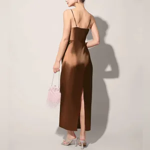 Rihoas Coffee Satin Slip Maxi Dress thumbnail 3