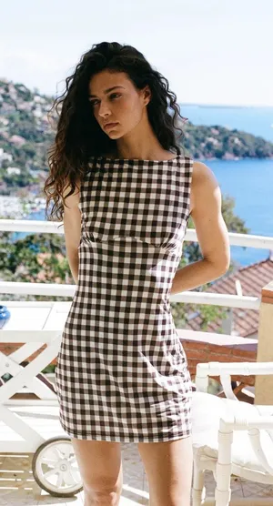 With Jean Cassia Dress Size XXS Gingham High Neck Mini thumbnail 1