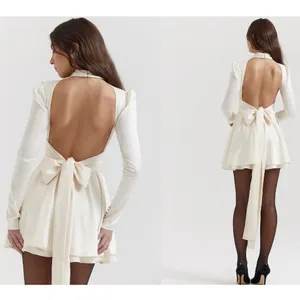 House of CB‎ Aryana Ivory Satin Bow Open Back Mini Dress Small NWOT thumbnail 5