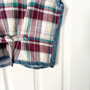 Metro Express Vintage Denim Chambray Red Plaid Flannel Back Button Vest L 14/16 thumbnail 11