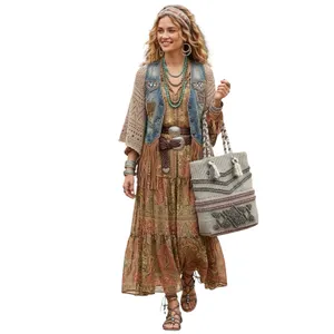 Artisan NY Woven Rope Handle Oversized Gray Boho Beach Tote Bag thumbnail 2