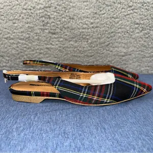 Matiko Shoes Lori Womens EUR 36 US 6 Green Tartan Plaid Point Toe Slingback Flat thumbnail 4