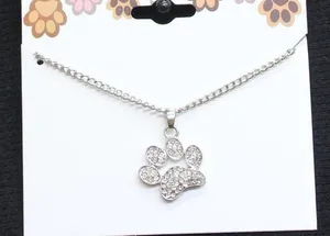 NWT Rhinestone Paw Print Pendant Necklace Silver Gray / Clear 16" + 2" thumbnail 1