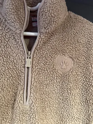 BOBS Skechers XS Beige Sherpa Fleece Quarter Zip Pullover Paw Print Cozy thumbnail 2