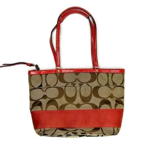 Vintage classic c coach brown and orange purse shoulder tote bag cloth thumbnail 6