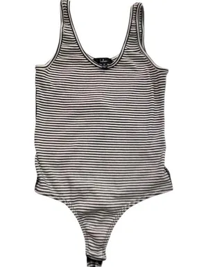 Lulus Bodysuit Sleeveless Striped White Sheer Small thumbnail 4