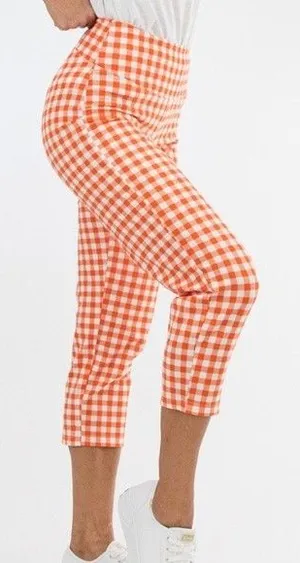 NWT TeezHer Orange Gingham Capri Slim Pants thumbnail 1