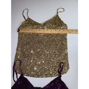 The Limited Sequin Sparkle Purple & Gold Shoulder Strap‎ Womens Tank Top S thumbnail 2