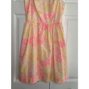 Lilly Pulitzer Fit Flare Dress Womens Size 2 Pink‎ Yellow Floral Sunburst Cotton thumbnail 3
