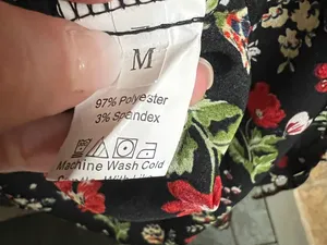 SHEIN Black Floral‎ Midi Dress with Red and Green Print thumbnail 3