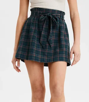 American Eagle Green Plaid Mini Skirt Size Large thumbnail 1
