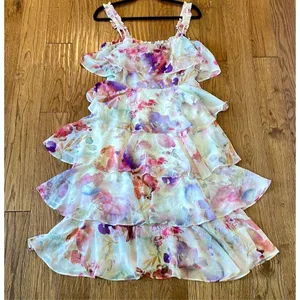 Storia ruffled tiered chiffon floral dress size m thumbnail 13
