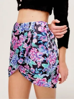 For Love & Lemons Women's Morgan Floral Printed Ruched Mini‎ Skirt Size Small thumbnail 3