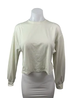 Lululemon Women's Cream Long Sleeve Crew Neck Boxy Athletic Sweatshirt Top Sz 6 thumbnail 1