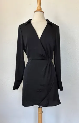 Francesca's Collections Black Long Sleeve Wrap Mini Dress thumbnail 1