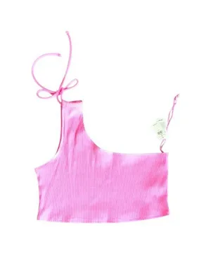 NWT Aerie Hot Pink Ribbed One Shoulder Crop Top thumbnail 1