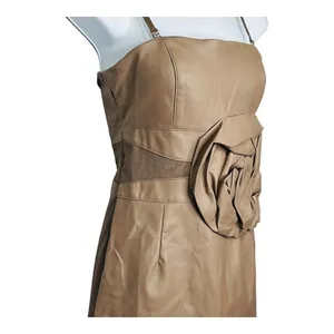 Lucy & Co Faux Leather Mini Dress Womens S Tan Rosette‎ 3D Floral Cocktail NWT thumbnail 8