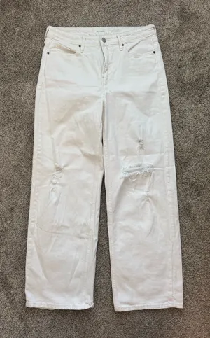 Old Navy White Wide Leg Distressed Jeans thumbnail 1