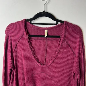 Free people red sunset park v neck thermal top women's size‎ XS oversized thumbnail 3