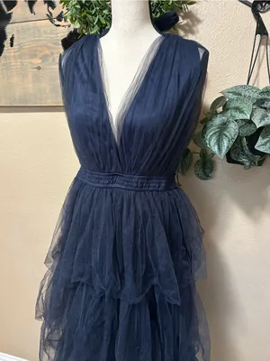 Lulus Flawless Arrival Navy Blue Tulle Tie-Strap Tiered Maxi Dress thumbnail 4