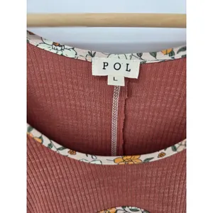 POL Bodysuit Women L YKP173 Rust Orange Floral Trim Ribbed Long Sleeve EXCELLENT thumbnail 3