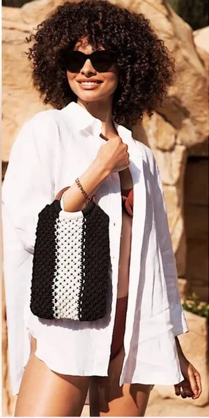 Laude‎ The Label Gabby Black Cream Macrame Bag thumbnail 1