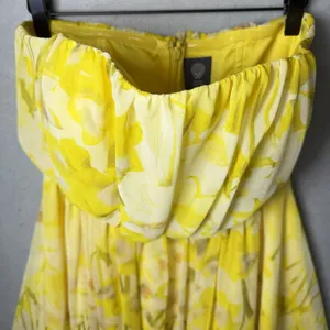 Vince Camuto Yellow Floral Chiffon Strapless Asymmetrical Dress Womens Size 10 thumbnail 3