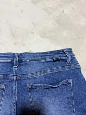 Risen jeans Women's Distressed Denim Shorts asymmetrical xl thumbnail 3