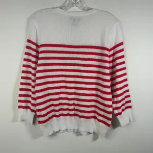 Chaps Womens White Red Striped Cotton Crew Neck Sweater Large thumbnail 2