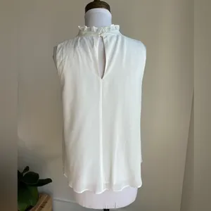 Anthropologie Sunday In Brooklyn White Pleated Ruffle Neck Blouse thumbnail 4