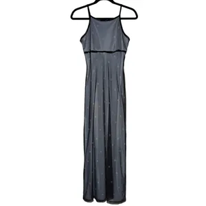 Vtg 90s Mesh Overlay Column Maxi Empire Waist Dress 7/8 Fairy Grunge Whimsigoth thumbnail 3