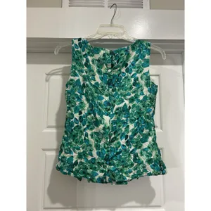 Boden Tank Size 8 Sleeveless Top Green Floral Silk Blend Button Back Preppy thumbnail 3